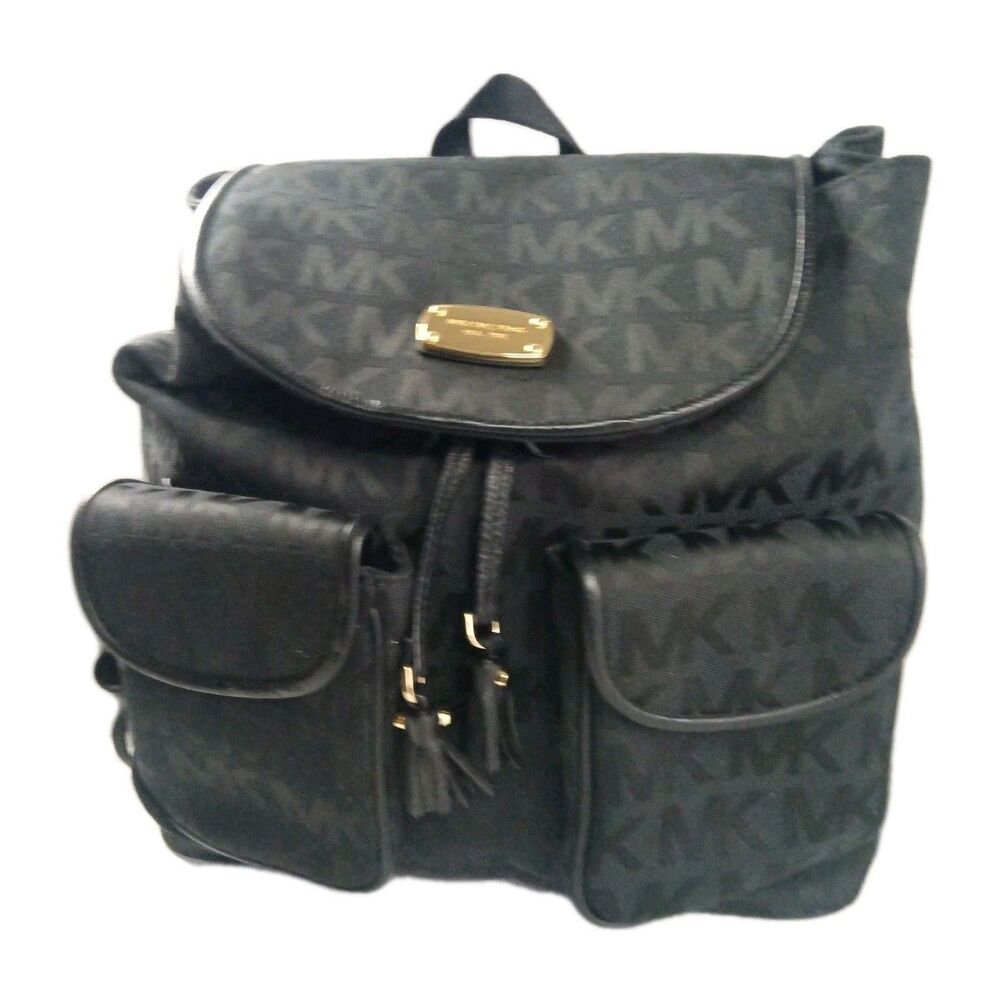 Michael Kors Jet Set Signature Flap Backpack Bag Black Retail $298